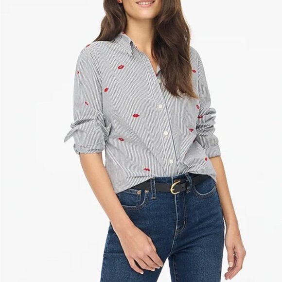 JCREW Striped Button-Up Shirt with Red Lips size XL - Picture 1 of 6